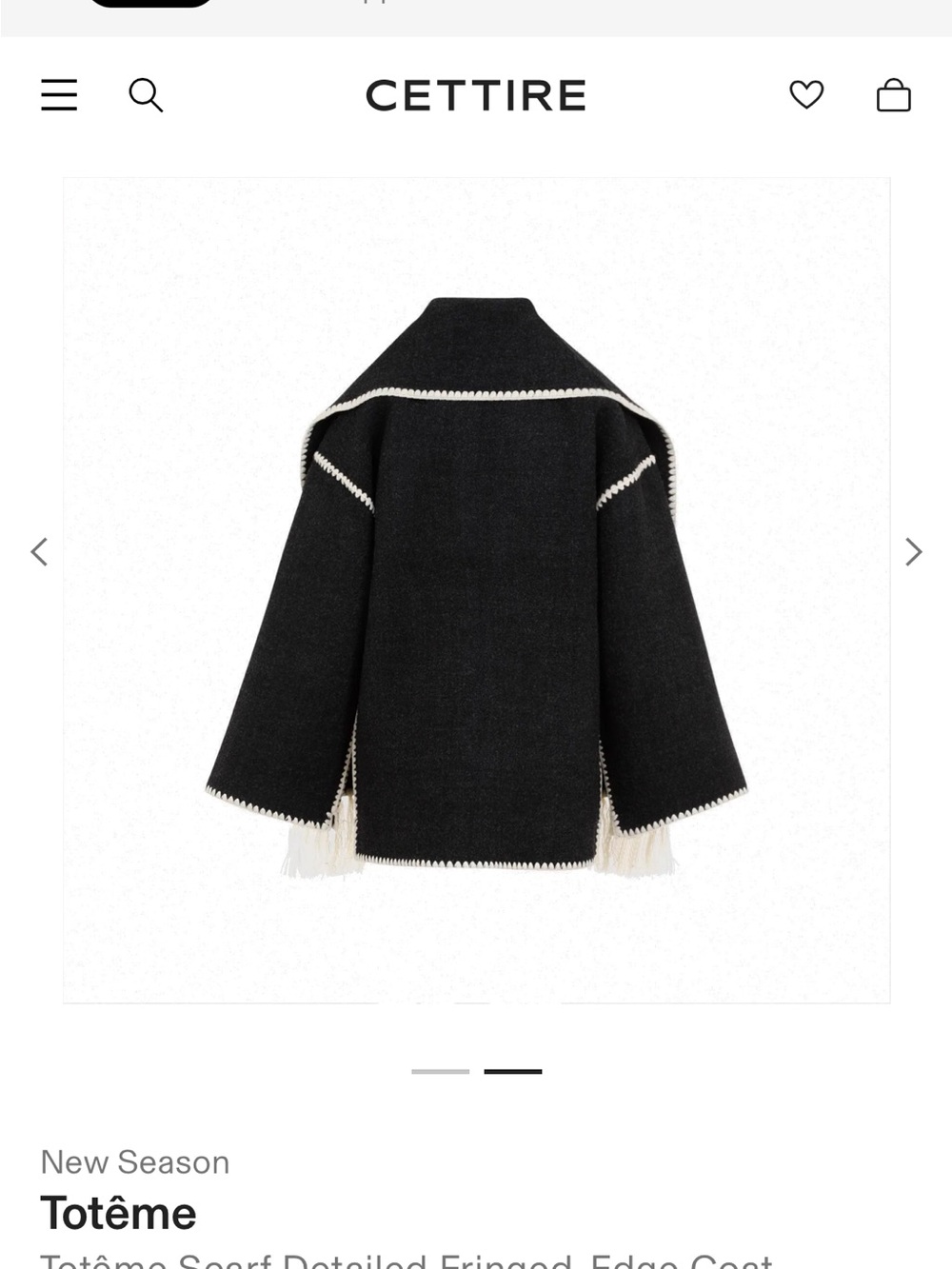 Toteme Grey Fringed-Edge Pea Coat with Cream Trim